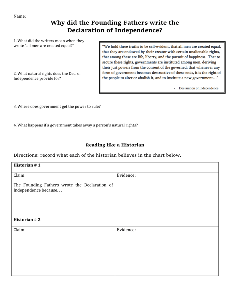 Declaration Of Independence Worksheet Analysis Grievances