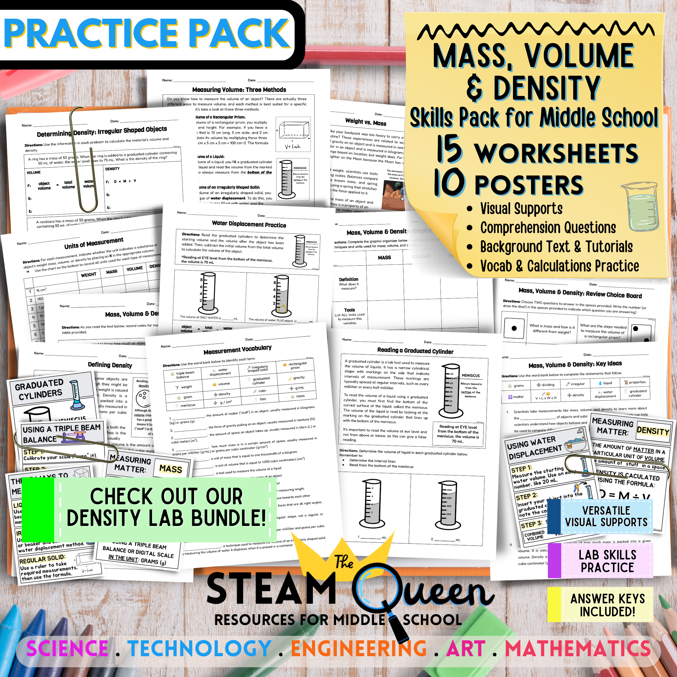 Density Mass Volume Bundle 15 Worksheets 10 Visual Notes Posters 3 Lab Guides And More For Middle School UDL Classful Density Mass Volume Bundle 15 Worksheets 10 Visual Notes Posters 3 Lab Guides And More For Middle School UDL Classful