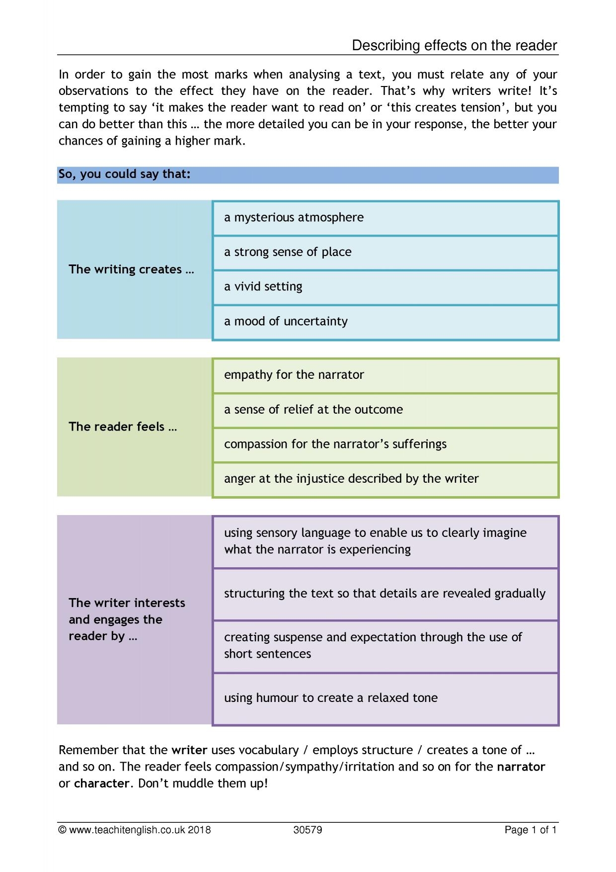 Describing Effects On The Reader Describing Effects On The Reader
