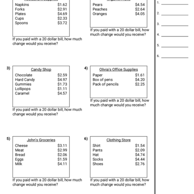 Determining Change Worksheet Download