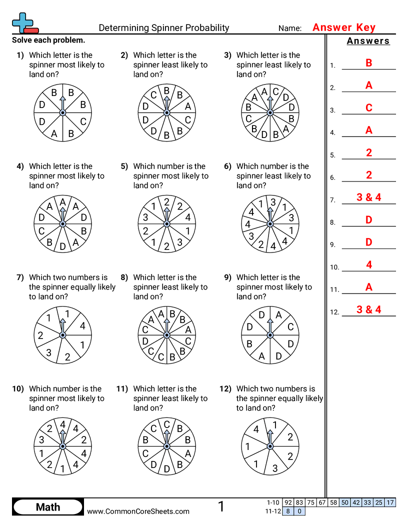 Determining Spinner Probability Worksheet Download Determining Spinner Probability Worksheet Download