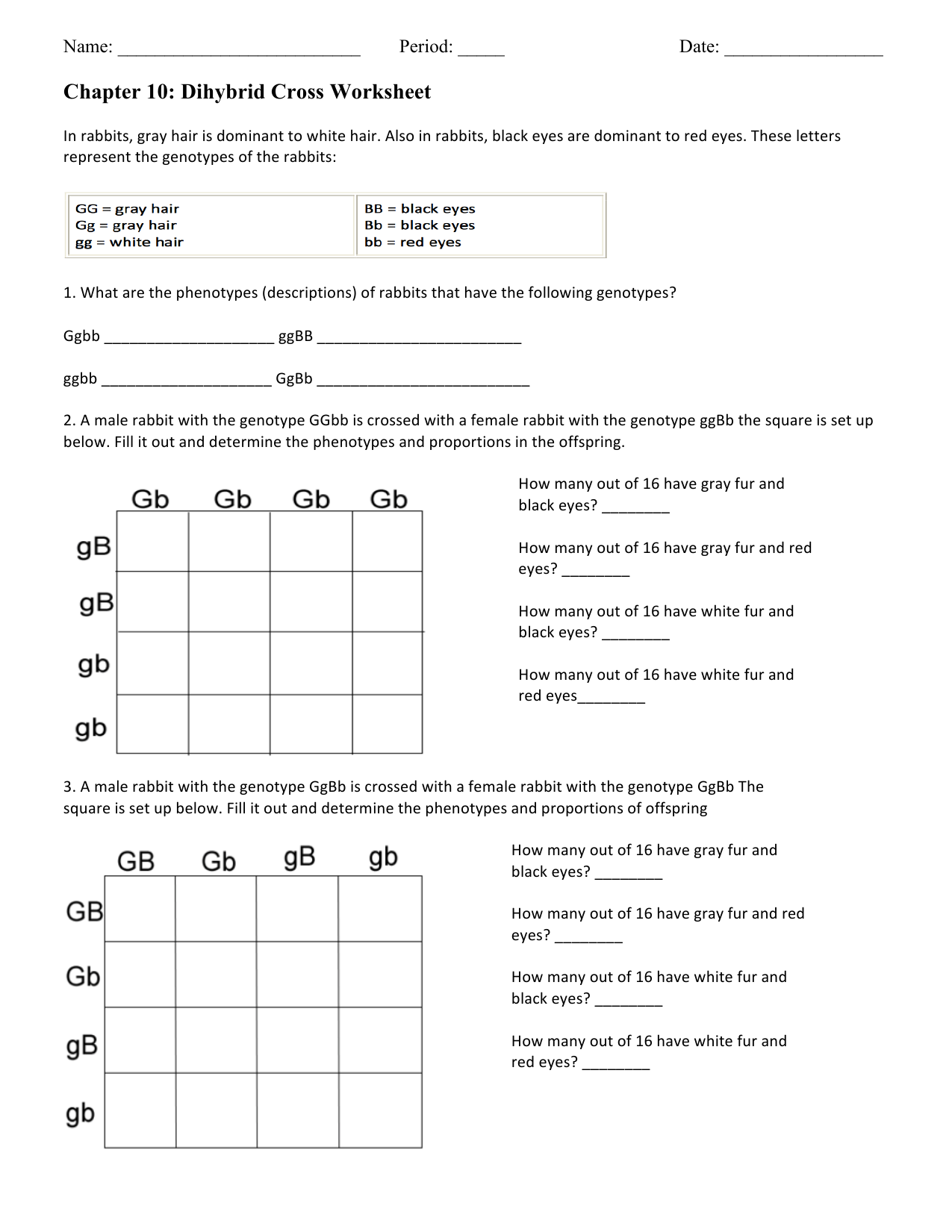Dihybrid Cross Worksheet Genetics Practice