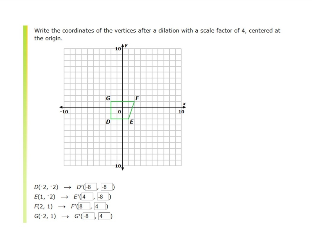 dilation practice worksheet answer key