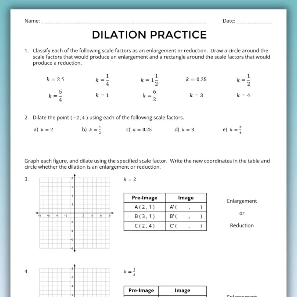 Dilations Practice Worksheet Practice Dilations On The Coordinate Plane CKMath 