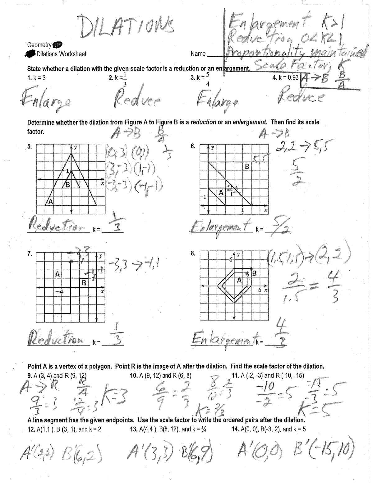 dilations worksheet answer key kuta