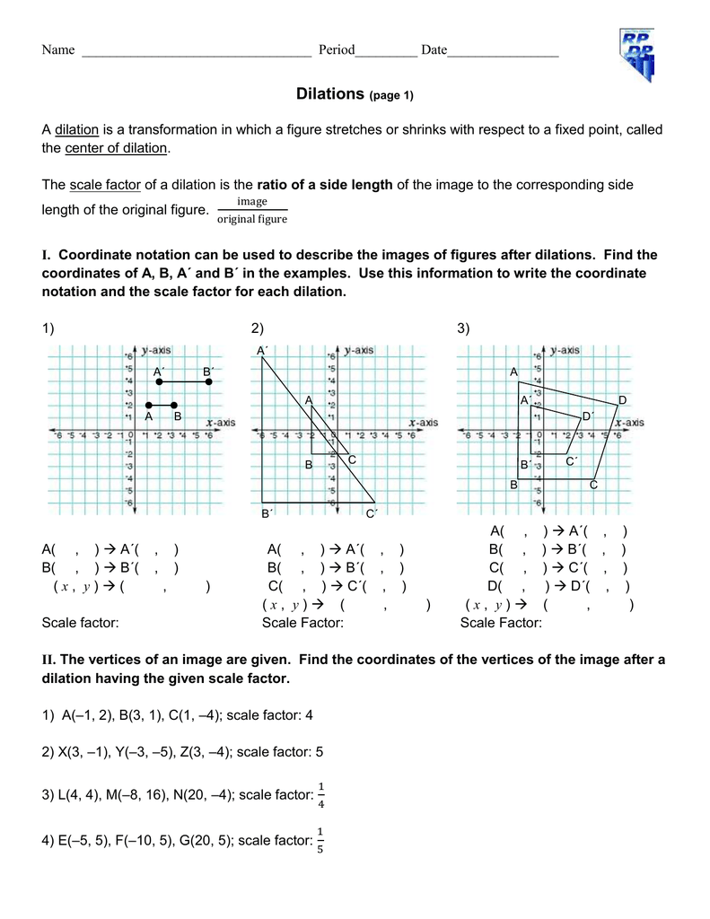 dilations worksheet answer key