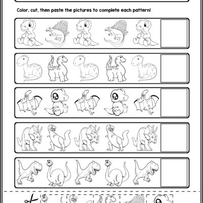 Dinosaur AB Pattern Worksheets 5 Pages By PreKautism TPT