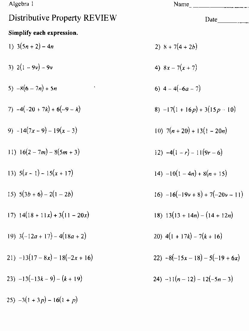 distributive property worksheet pdf