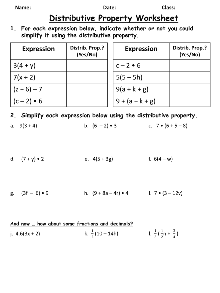 Distributive Property Worksheet Pdf Fill Out Sign Online DocHub