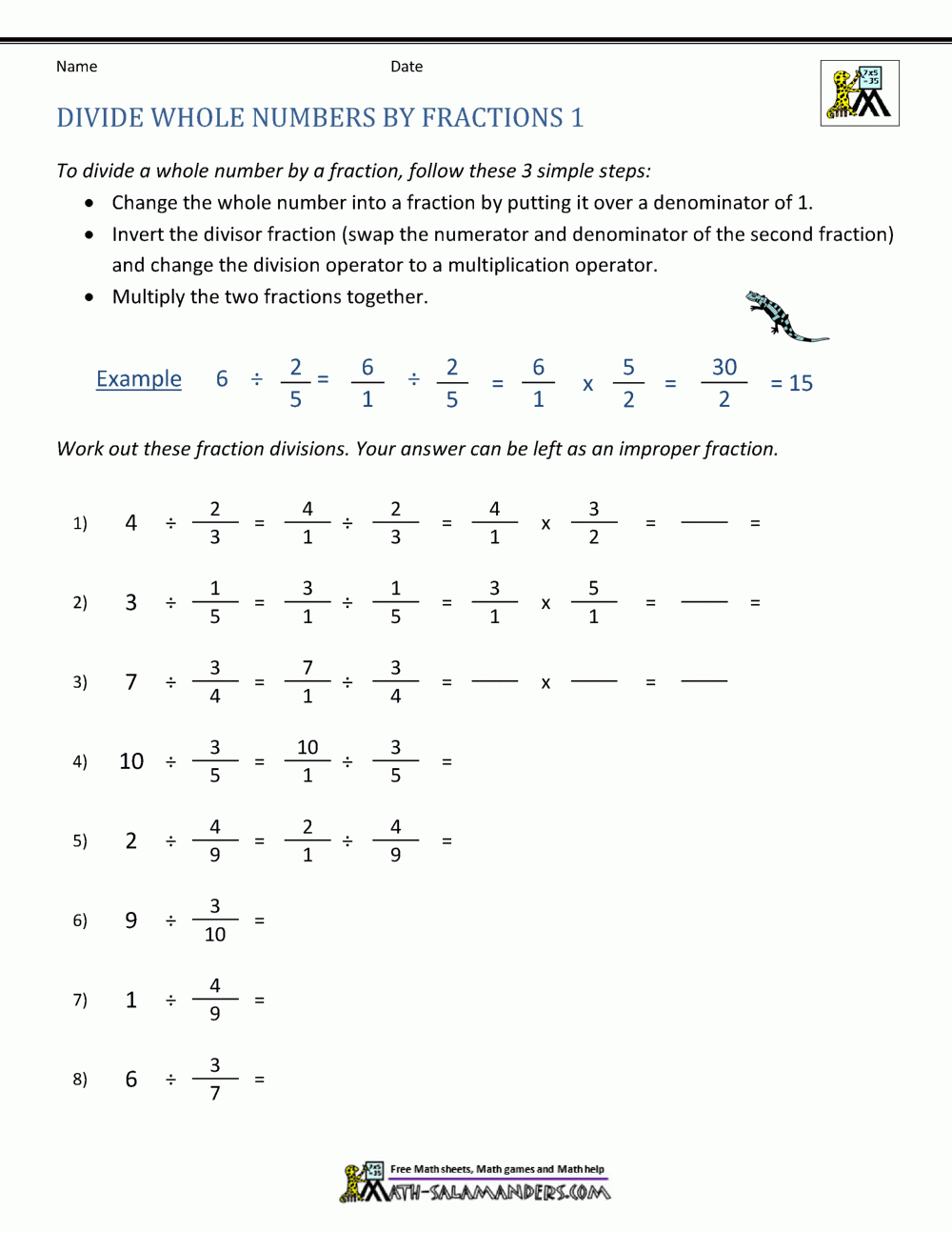 Divide Whole Numbers By Fractions