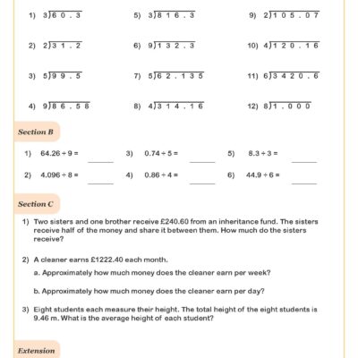 Dividing Decimals PDF Printable Worksheet