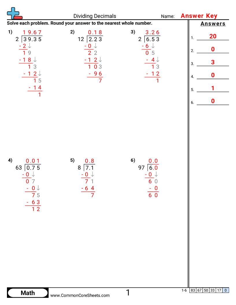 Dividing Decimals Worksheet Download