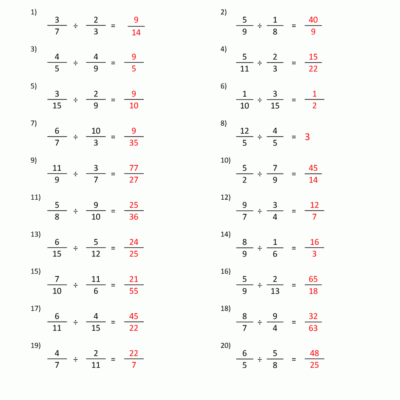 Dividing Fractions Worksheet