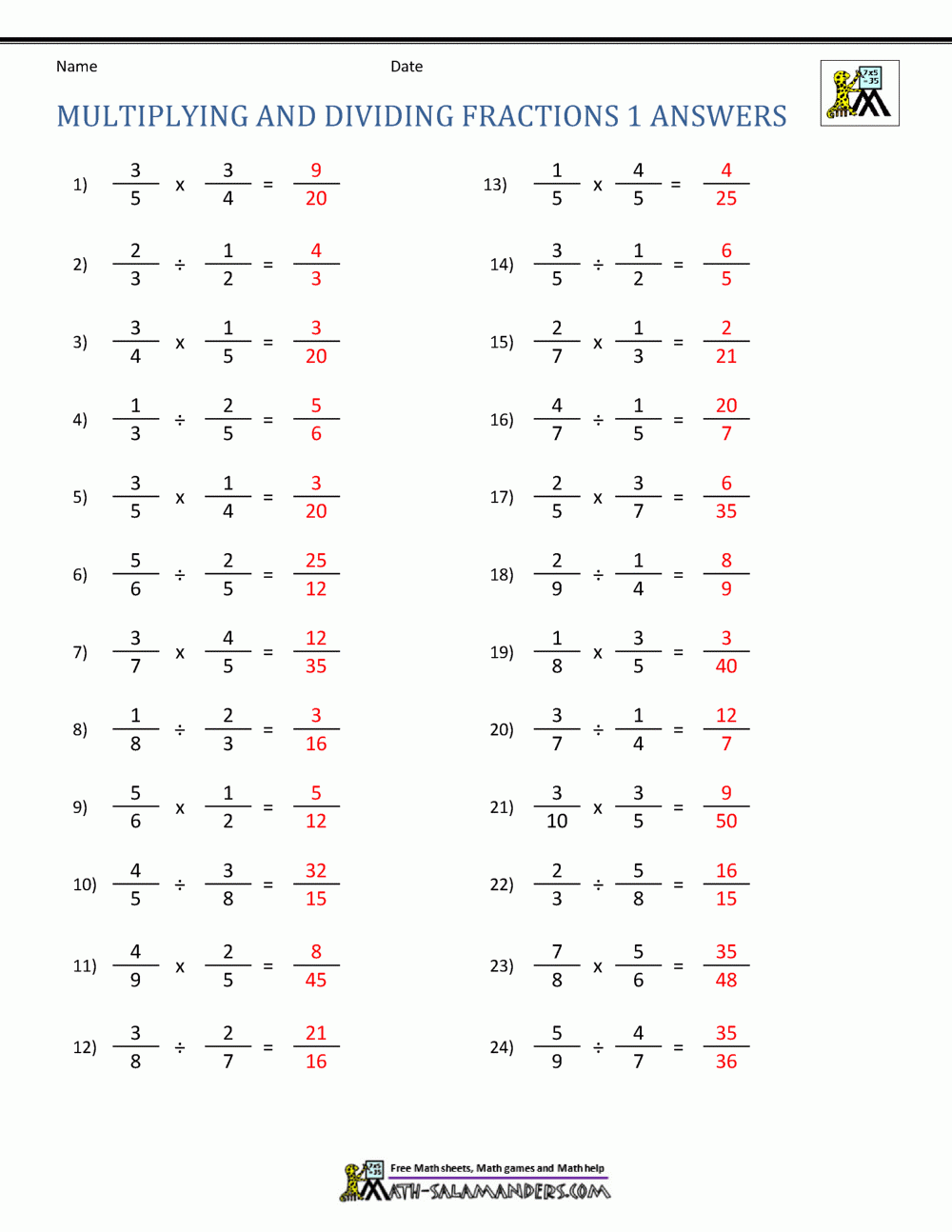 Dividing Fractions Worksheet Dividing Fractions Worksheet