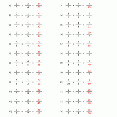 Dividing Fractions Worksheet