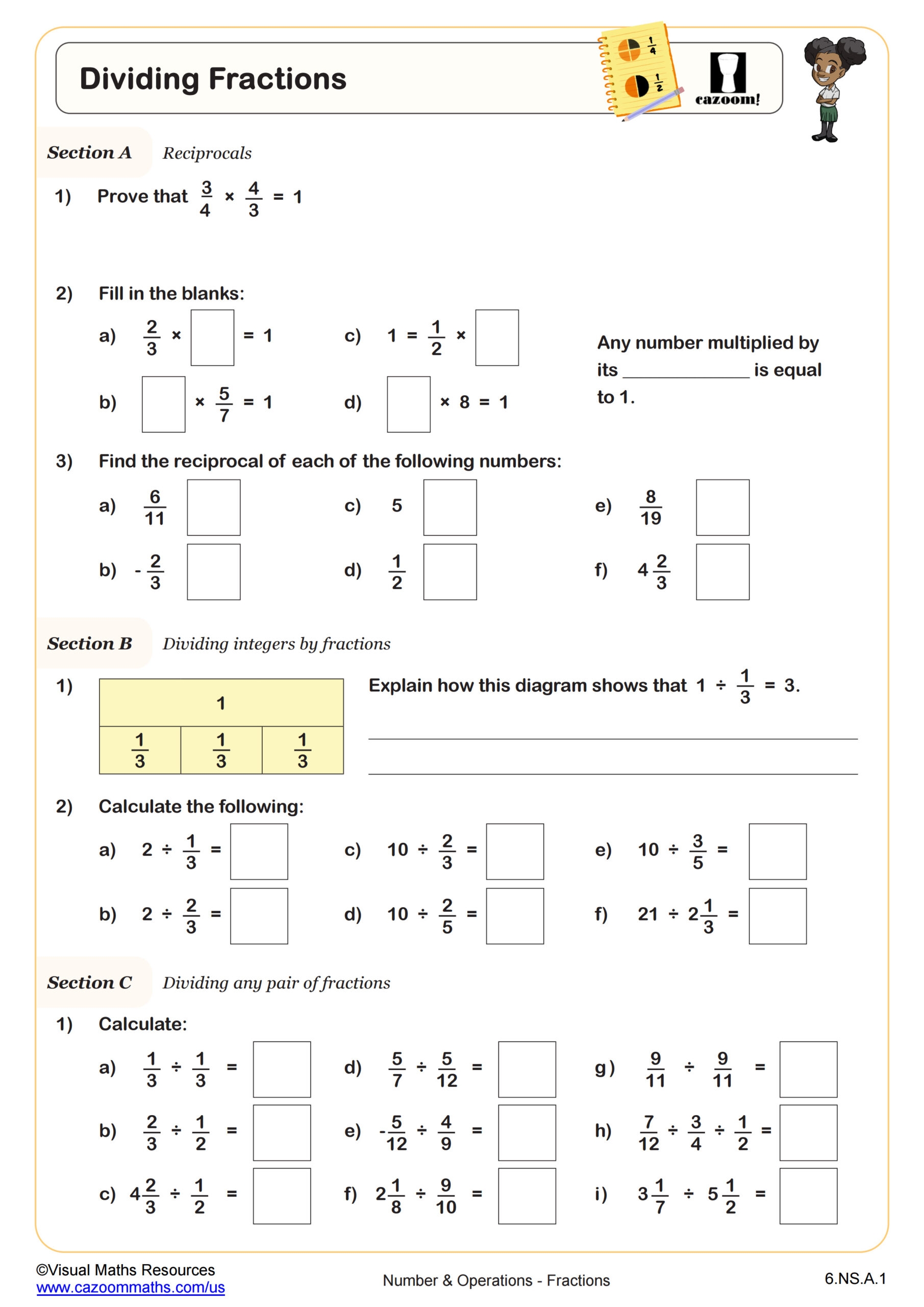 Dividing Fractions Worksheet Fun And Engaging 6th Grade PDF Worksheets Cazoom Math