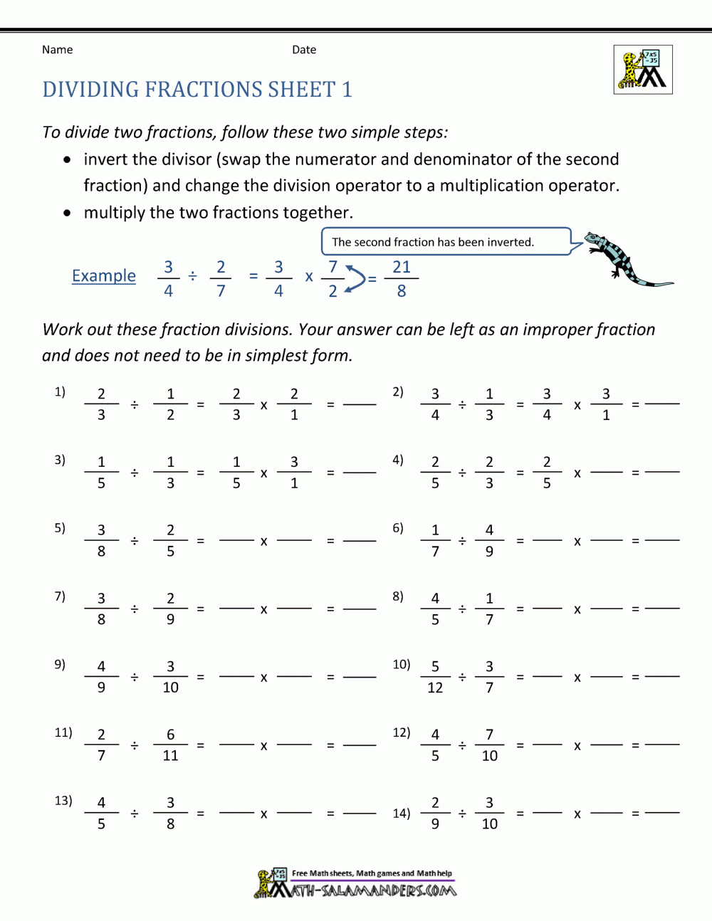 dividing fractions worksheet answers dividing fractions worksheet answers