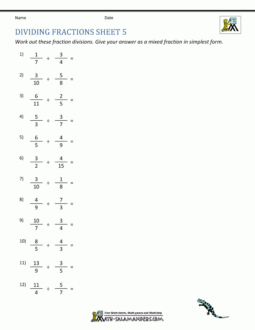 Dividing Fractions Worksheet Worksheets Library