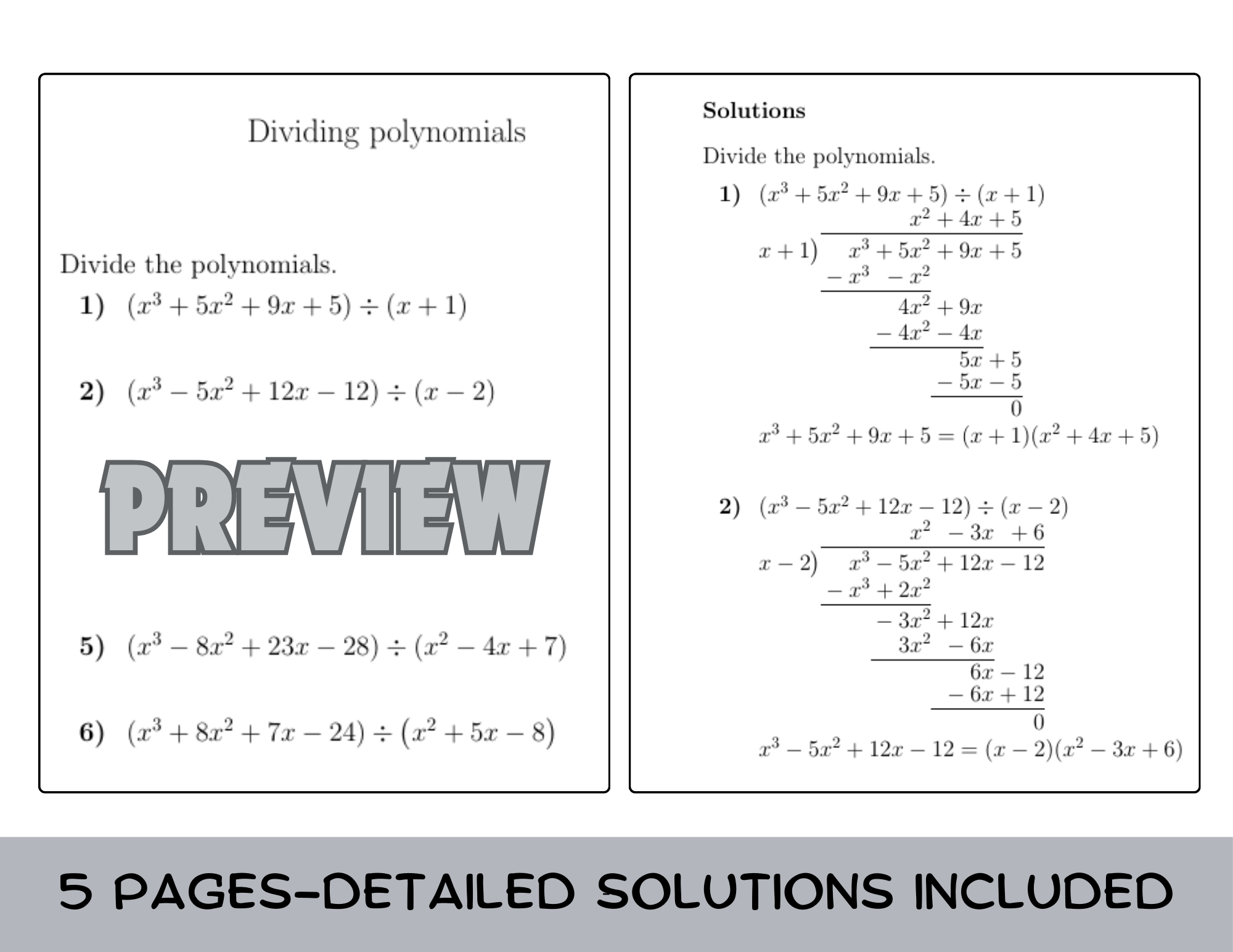 Dividing Polynomials Worksheet with Solutions Teaching Resources Dividing Polynomials Worksheet with Solutions Teaching Resources