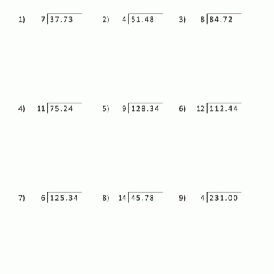 Division Of Decimal Numbers Worksheets