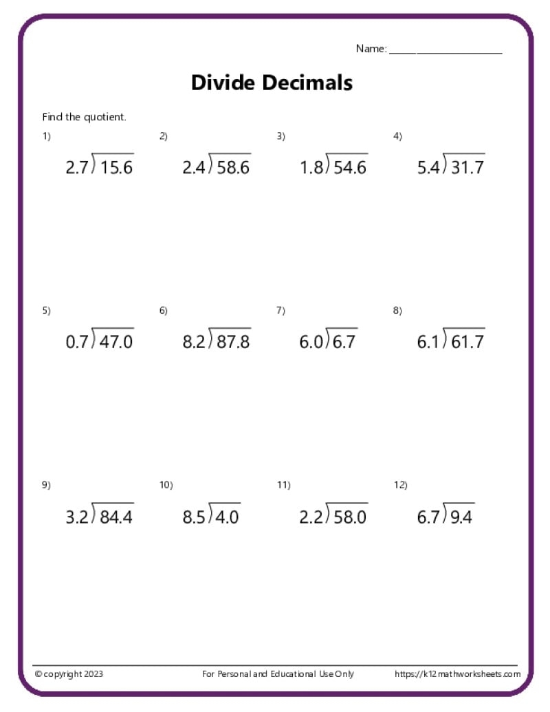 Division With Decimals Worksheets K12 Math Worksheets Division With Decimals Worksheets K12 Math Worksheets