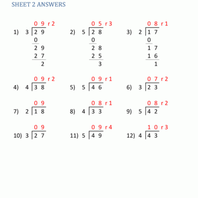 Division Worksheets 3rd Grade