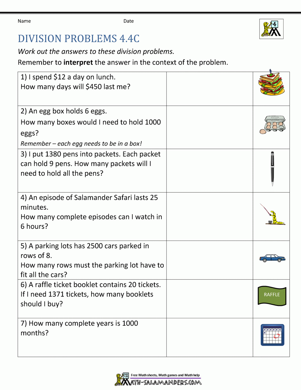 Division Worksheets Grade 4