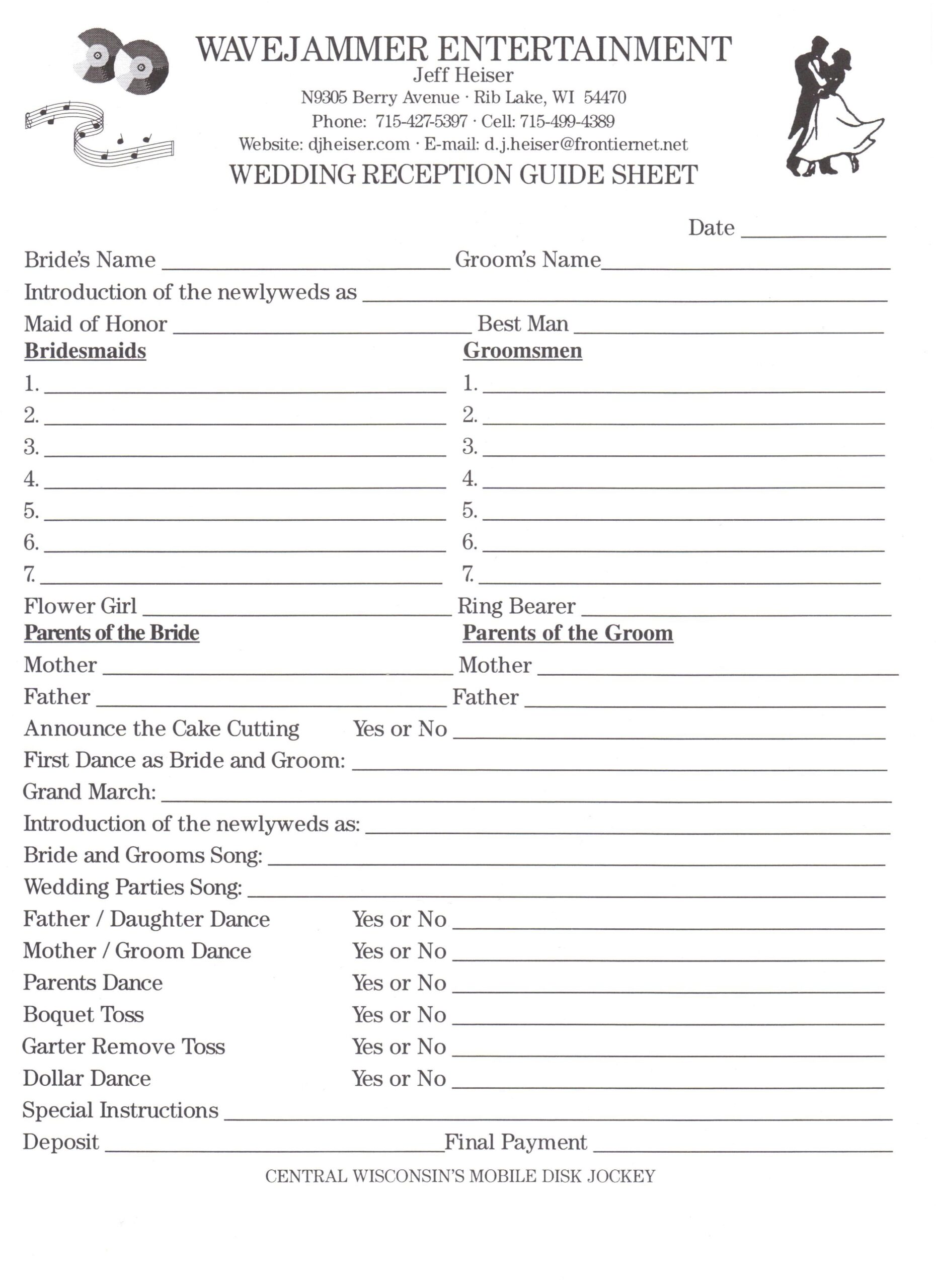 wedding dj worksheet pdf