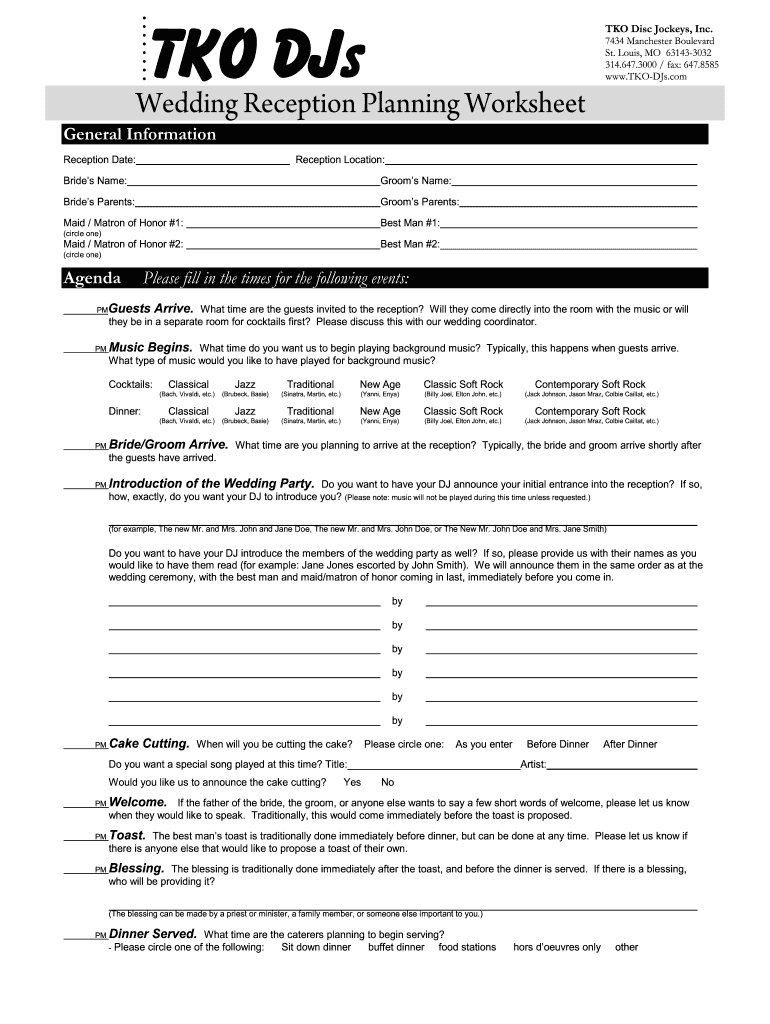 Dj Forms For Weddings Fill Out Sign Online DocHub