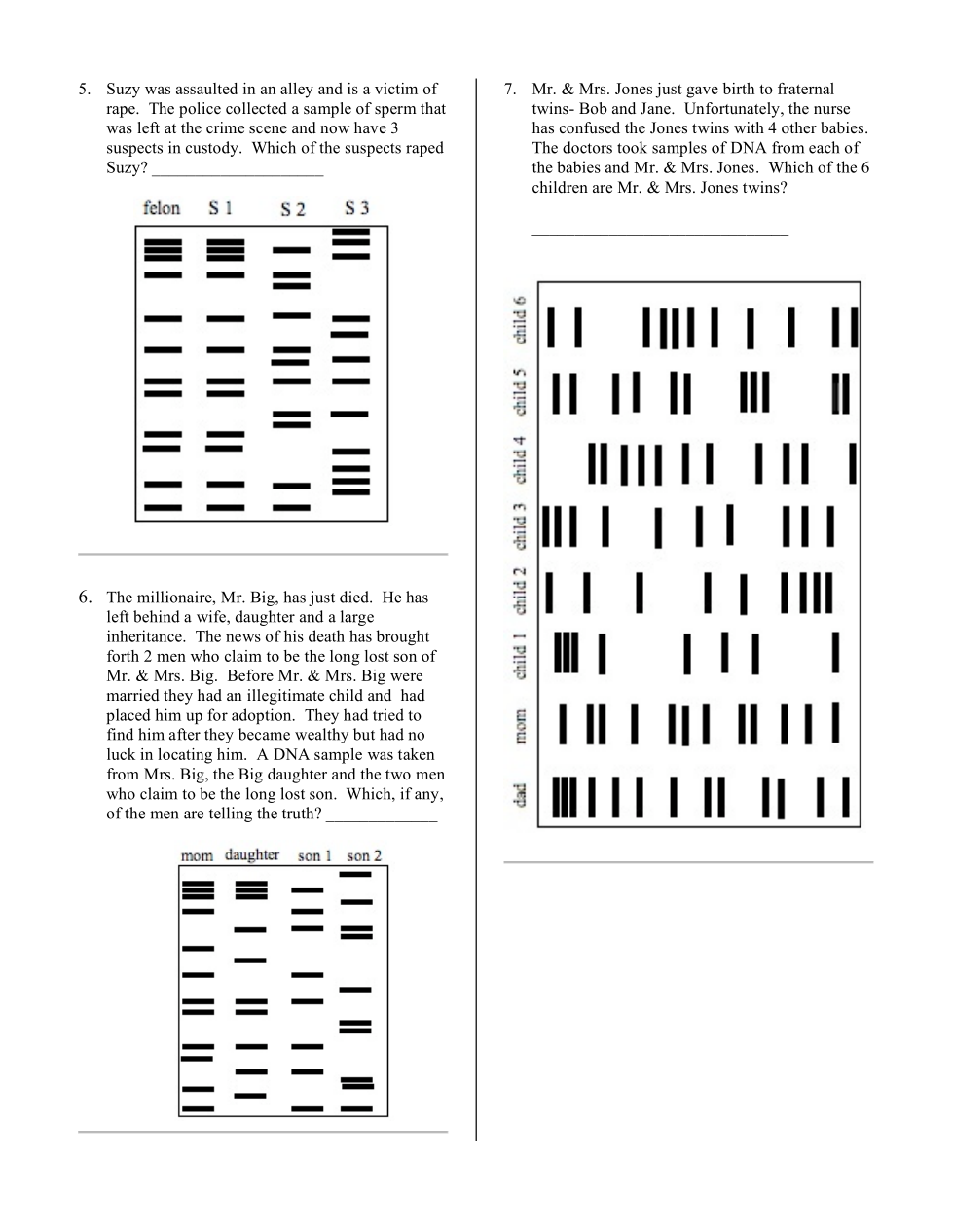 DNA Fingerprint Worksheet Joseph Morsaw Library Formative