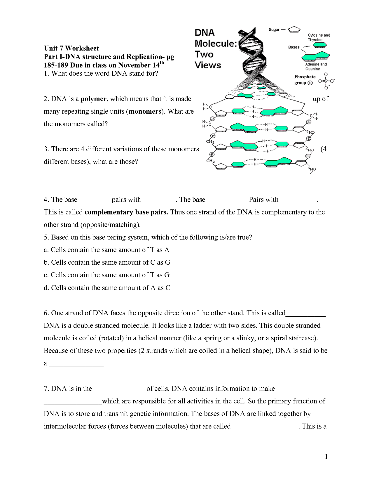 DNA Structure Worksheet Answer Key Dna Worksheet Biology Worksheets Library DNA Structure Worksheet Answer Key Dna Worksheet Biology Worksheets Library