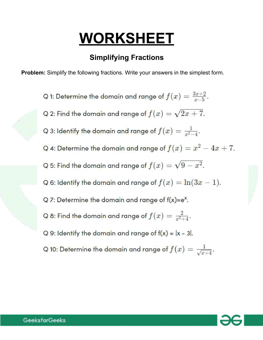 Domain And Range Worksheet GeeksforGeeks Domain And Range Worksheet GeeksforGeeks
