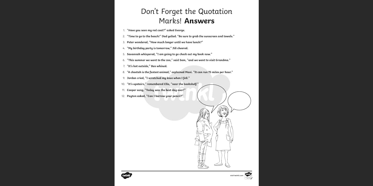 Don t Forget The Quotation Marks Worksheet For 3rd 5th Grade