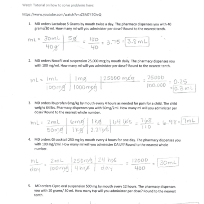Dosage Calculation Worksheet With Answers Oral Suspension Analysis Studocu