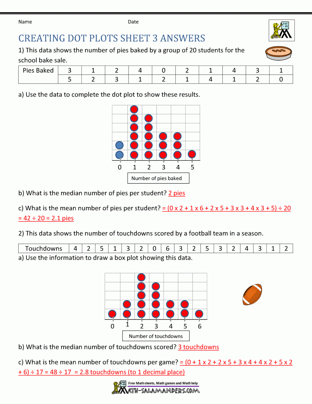 Dot Plot Worksheets