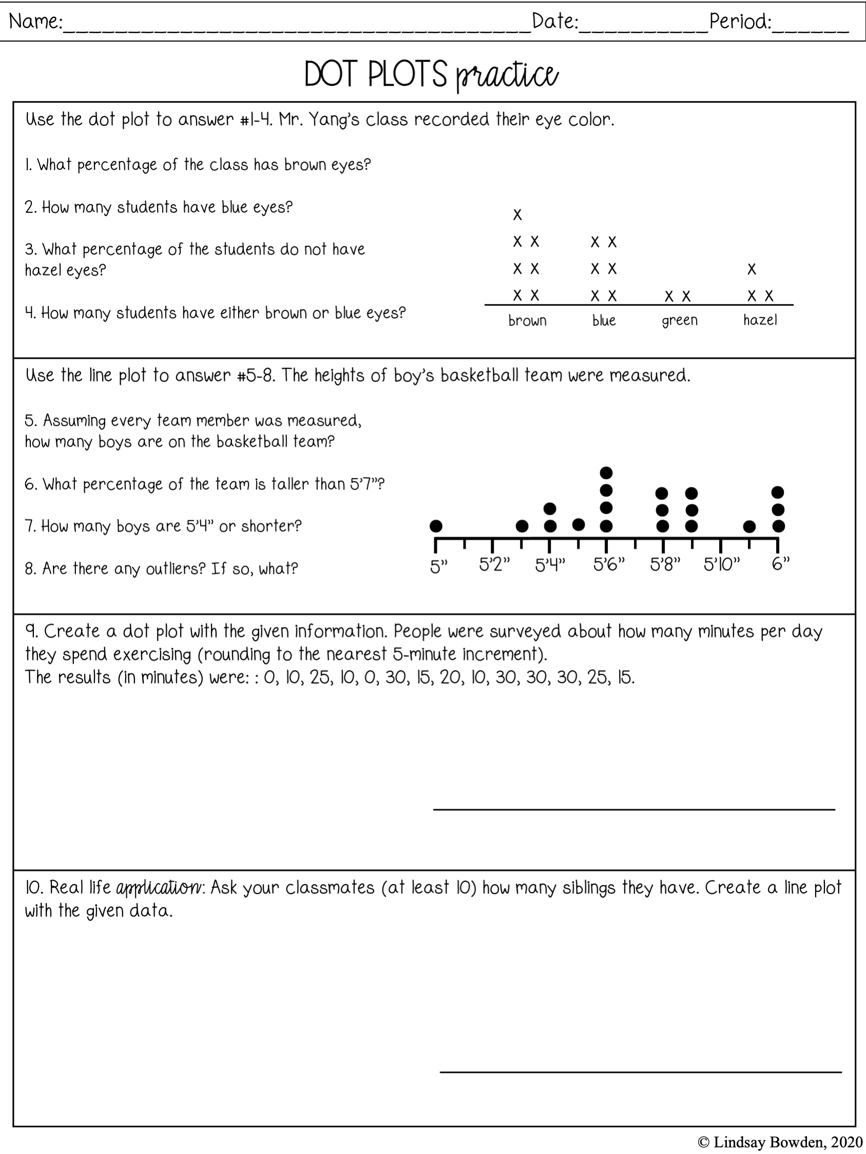 comparing dot plots worksheet answers