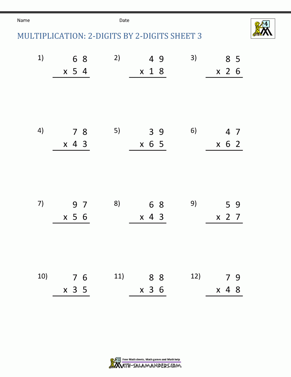 Double Digit Multiplication Worksheets 4th Grade