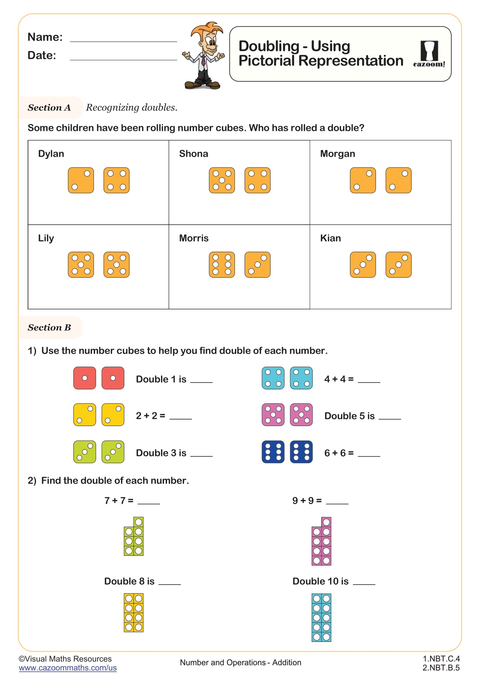 Doubling Using Pictorial Representation Worksheet Fun And Engaging 1st Grade And 2nd Grade Number And Operations Worksheet Cazoom Math