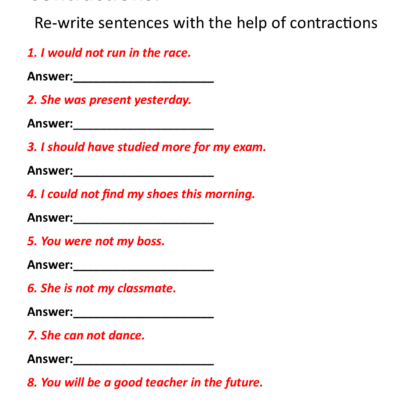Download Contractions Worksheets Vikramlearning