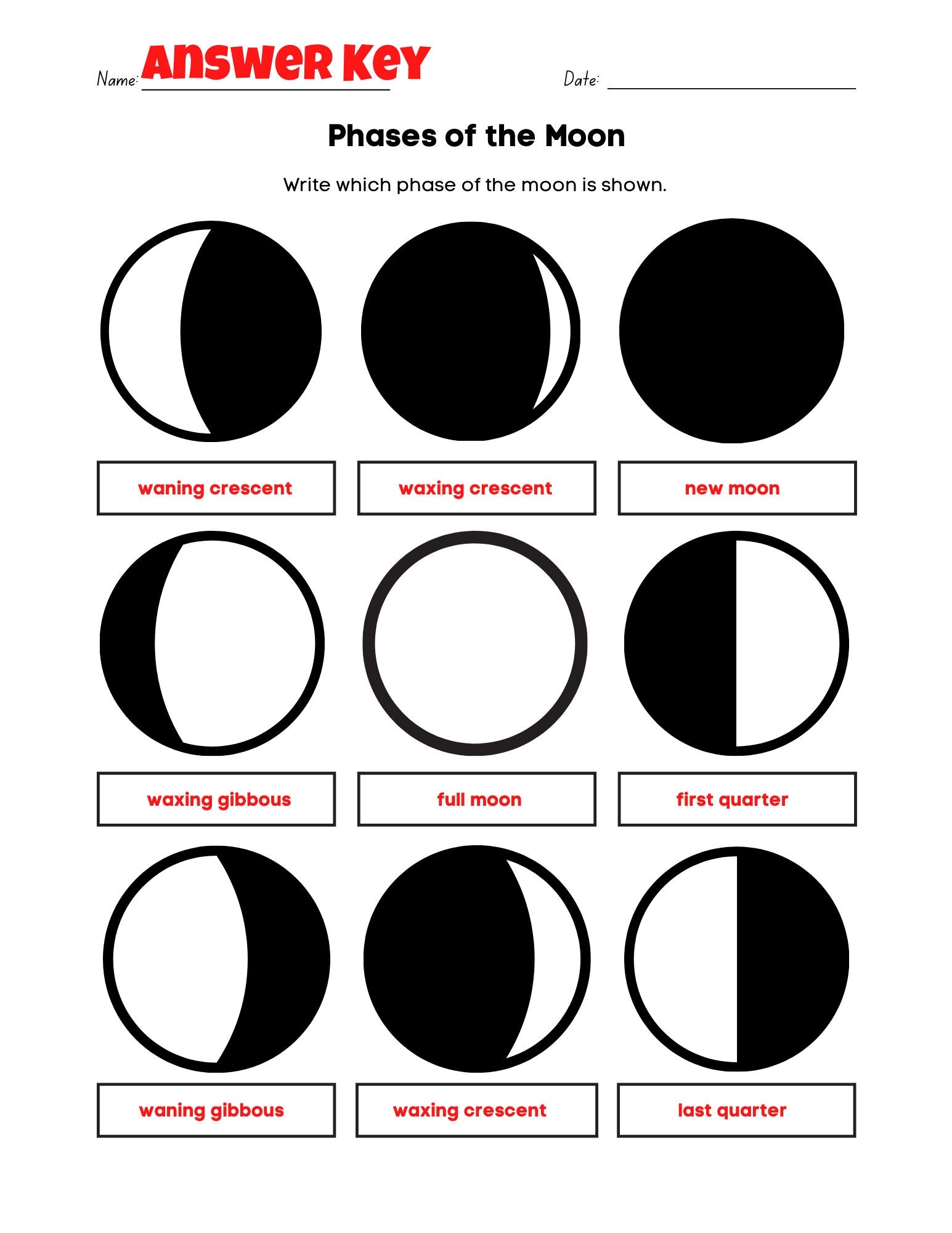 Easy Phases Of The Moon Worksheet Fun PDF Print Activity with Answer Key Etsy Israel Easy Phases Of The Moon Worksheet Fun PDF Print Activity with Answer Key Etsy Israel