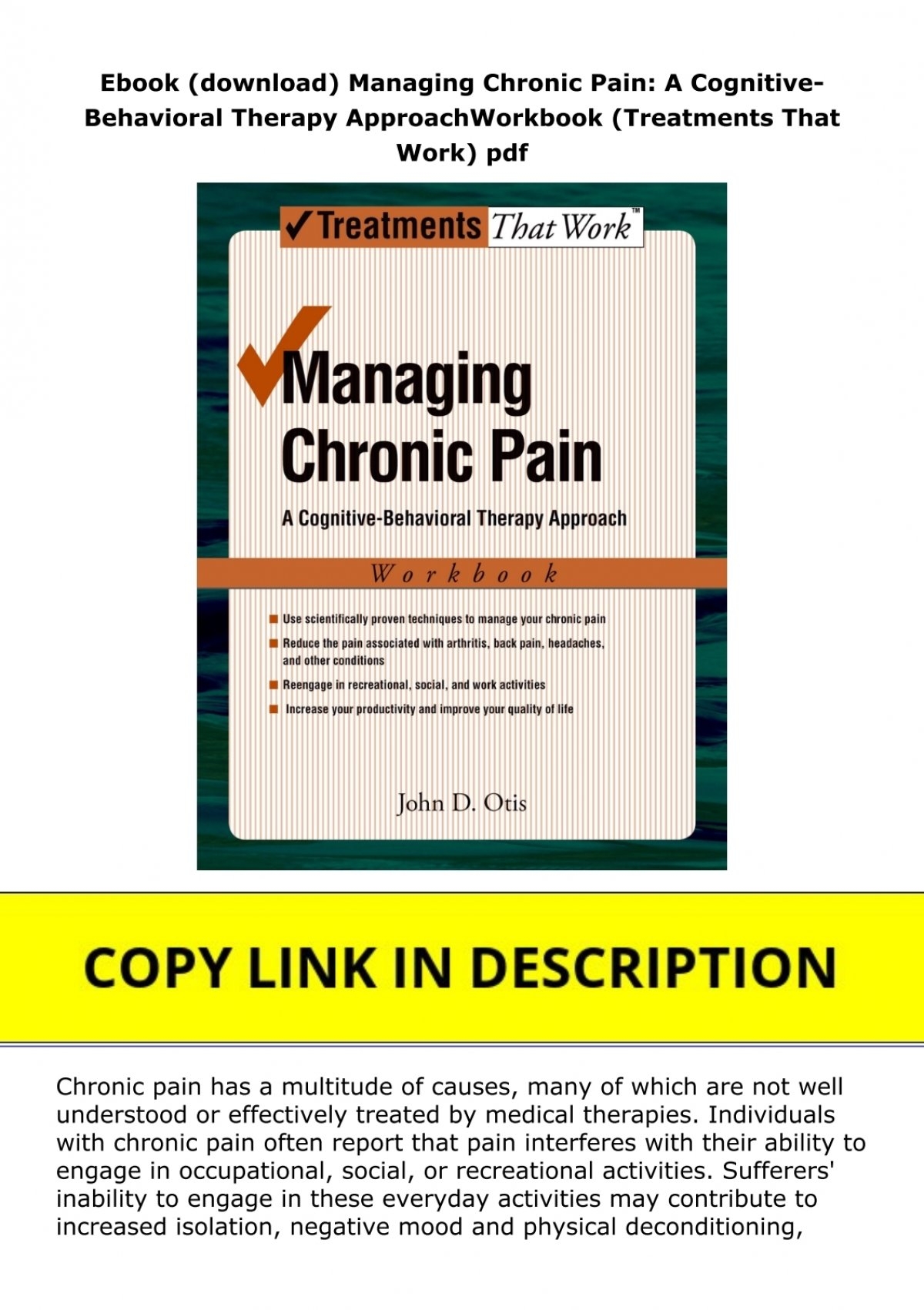 Ebook download Managing Chronic Pain A Cognitive Behavioral Therapy ApproachWorkbook Treatments That Work Pdf