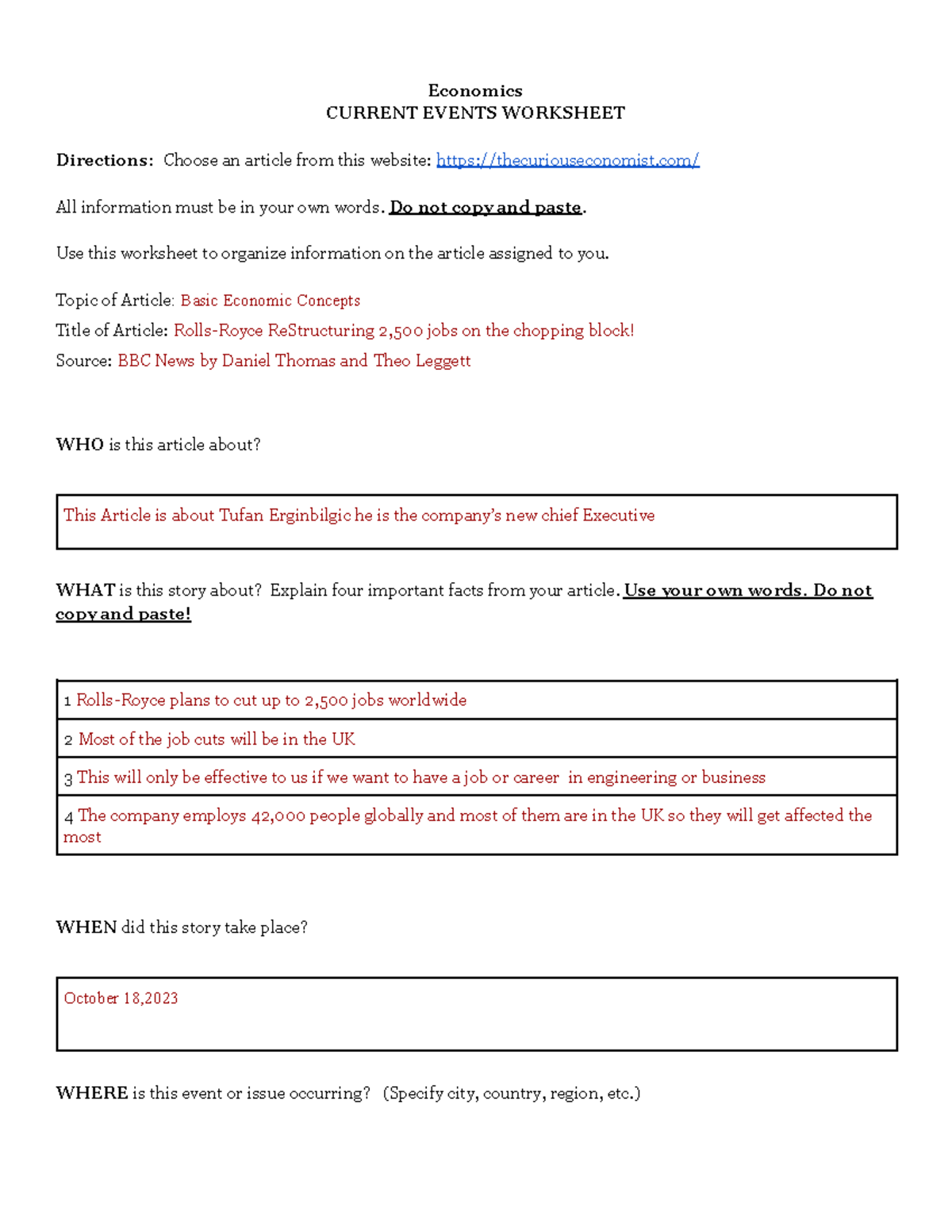 Economics 24 25 Current Events Worksheet On Rolls Royce Job Cuts Studocu