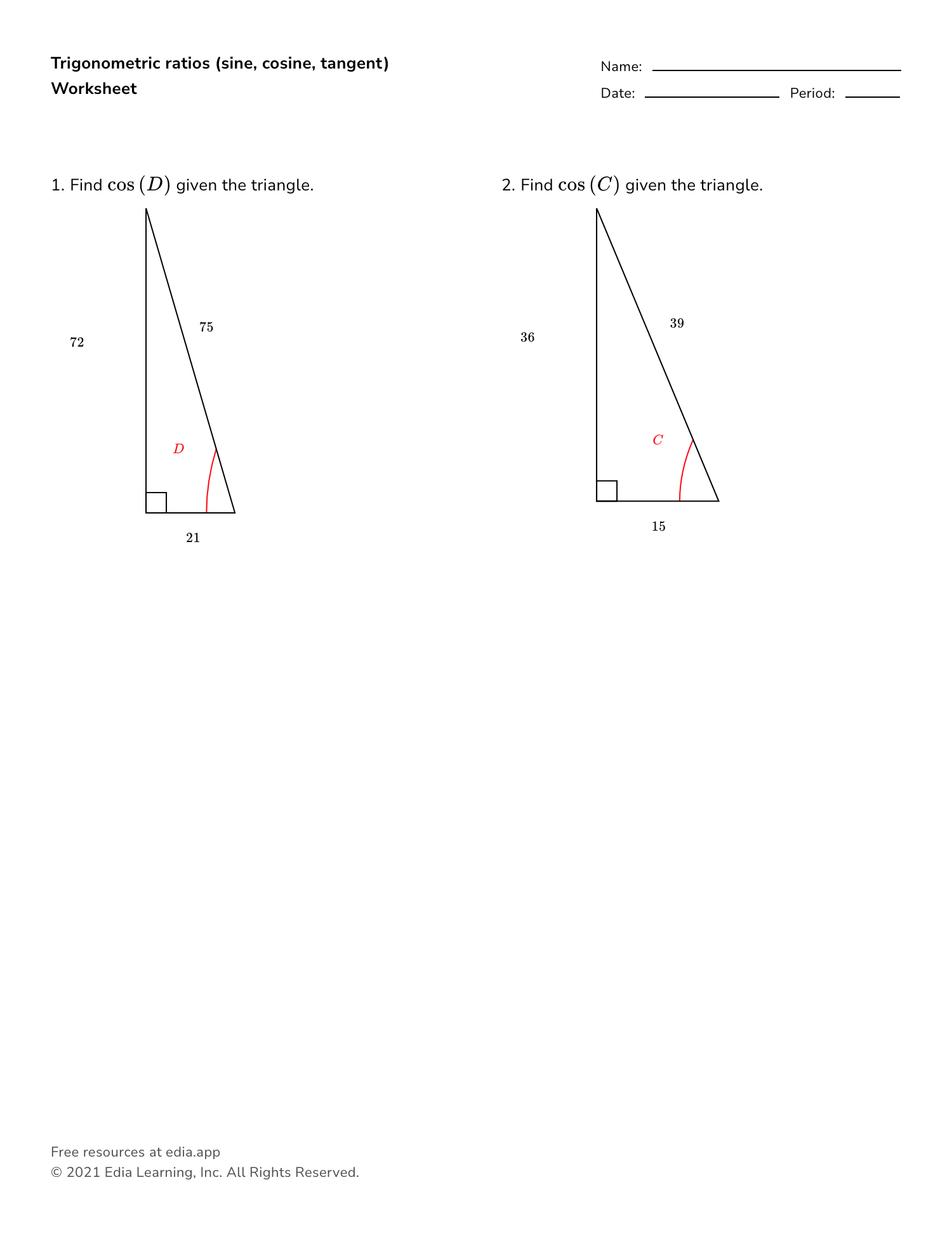trig worksheet pdf