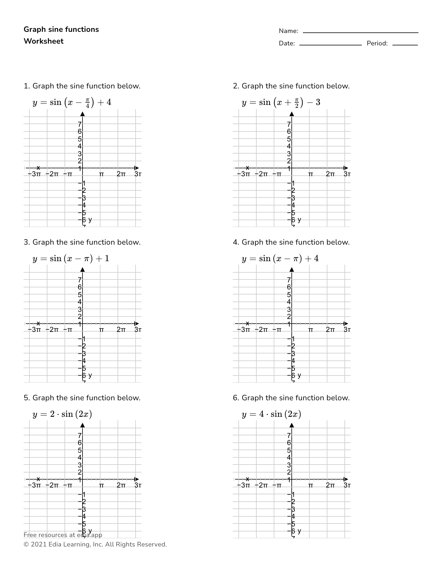 trig graph worksheet answers
