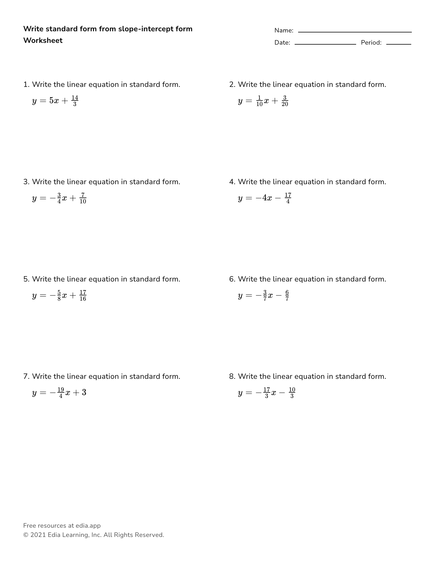 linear functions worksheet with answers pdf