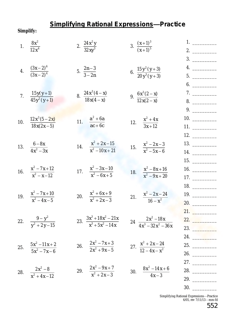 Effective Techniques In Simplifying Rational Expressions Worksheet
