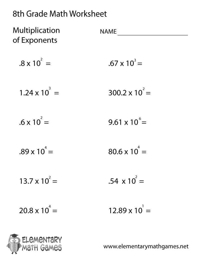 Eighth Grade Multiplication Of Exponents Worksheet Eighth Grade Multiplication Of Exponents Worksheet