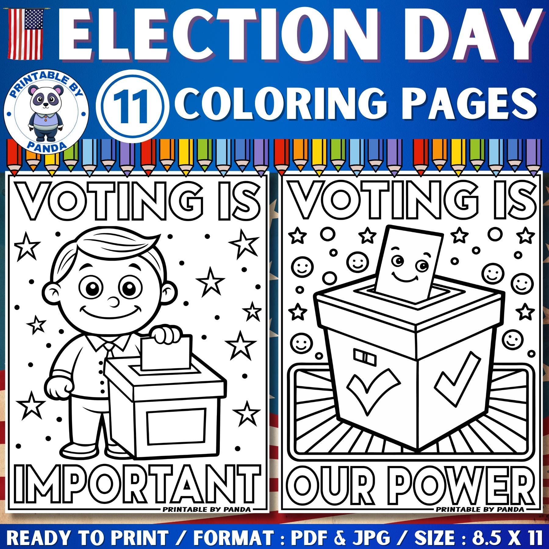Election Day Coloring Pages Kids Voting Activities PDF JPG Etsy