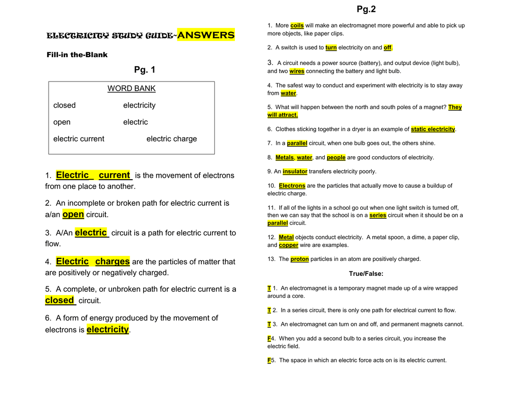 electrical circuits worksheet answers