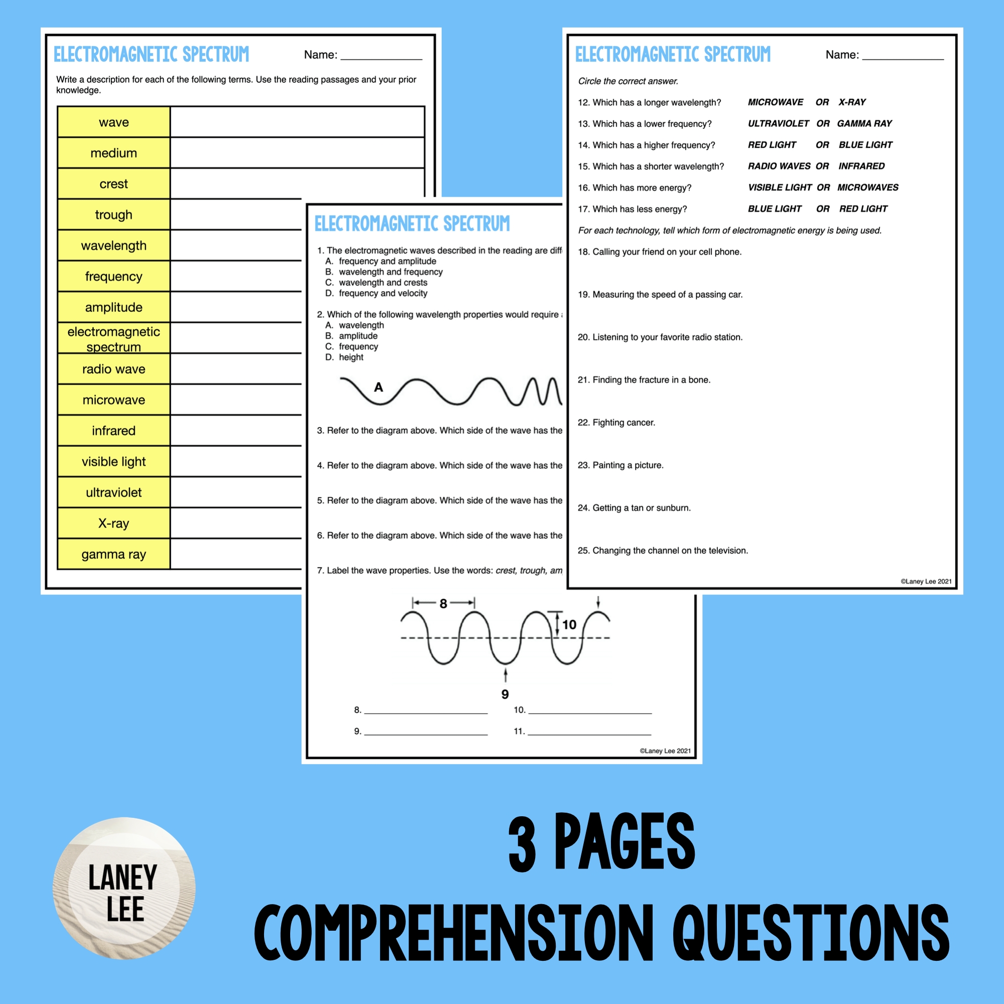 electromagnetic spectrum worksheet answers